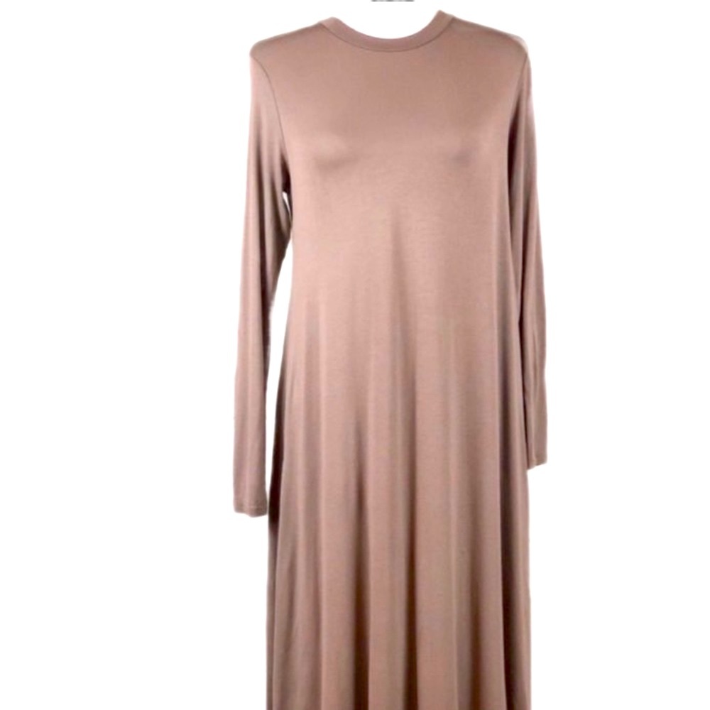 REBORN J Contemporary Lagenlook Minimalist Taupe Tan Beige Soft Stretchy Dress